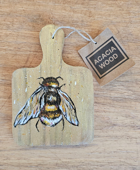 Handbeschilderde Houten Onderzetter van Acaciahout – Uniek met Bijen & Hommels